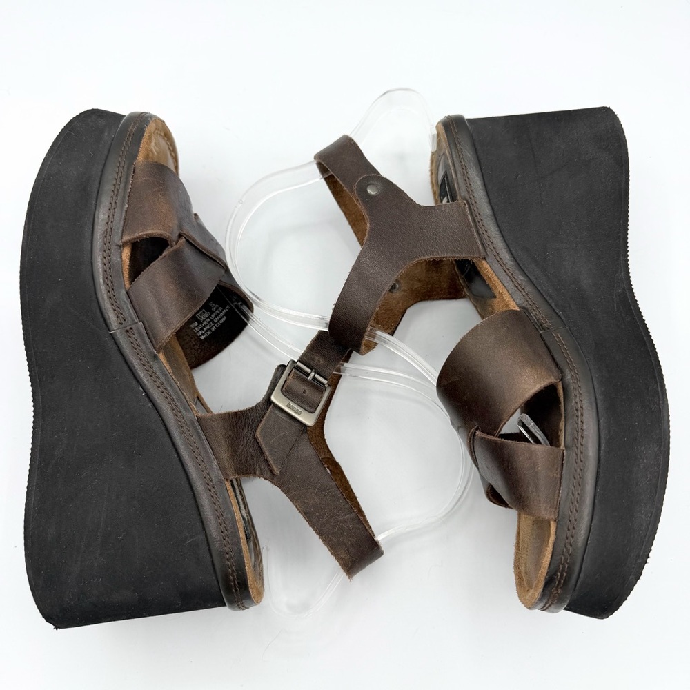 Vintage Y2K Bongo Brown Leather Platform Sandals adjustable strap 90s - Picture 5 of 11